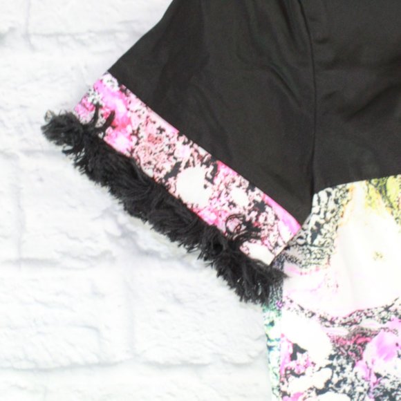 NWT! French Connection Black Mineral Pool Print Fringe Hem Mini Dress Size M - Picture 3 of 8